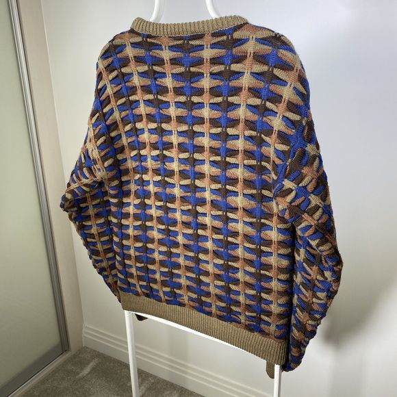 Vintage Coogi Style 3D Knit Grandad Crewneck Jumper 90s Wool Italy Macaroni L - Picture 13 of 15